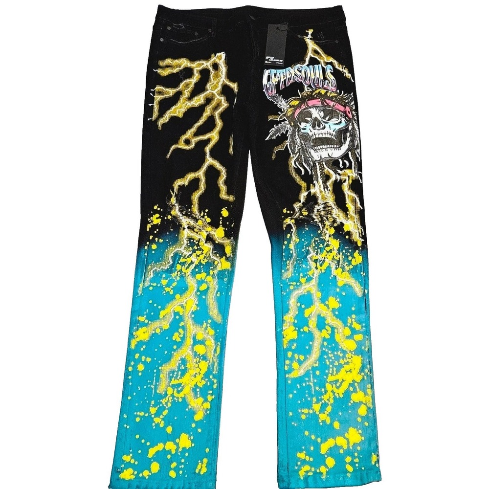 GFTD Rocker Chief "Souls" Jeans Black/Multi‑Graphic Street Art. NWT 40